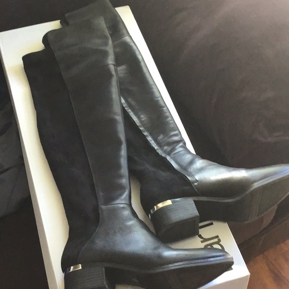 Bar III Womens Rene Leather Closed Toe Over Knee Fashion Boots size 7 black
